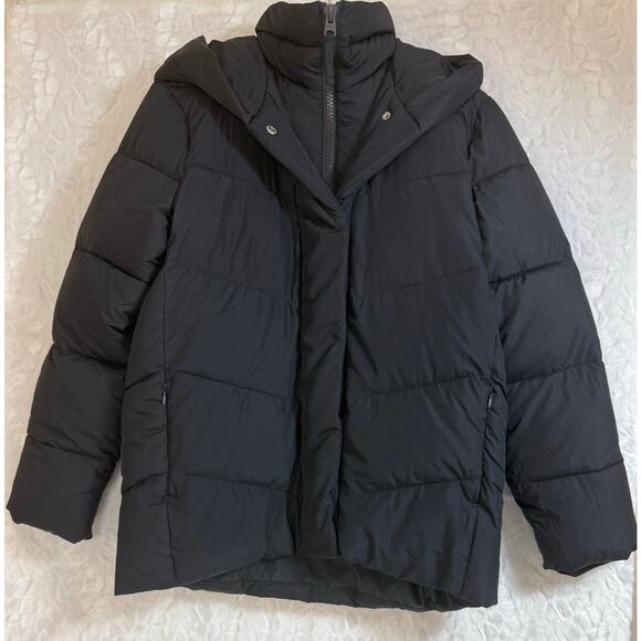 Abercrombie & Fitch Ultra Mid Length Black Puffer Coat Hood Warmest Women Small - Picture 1 of 11